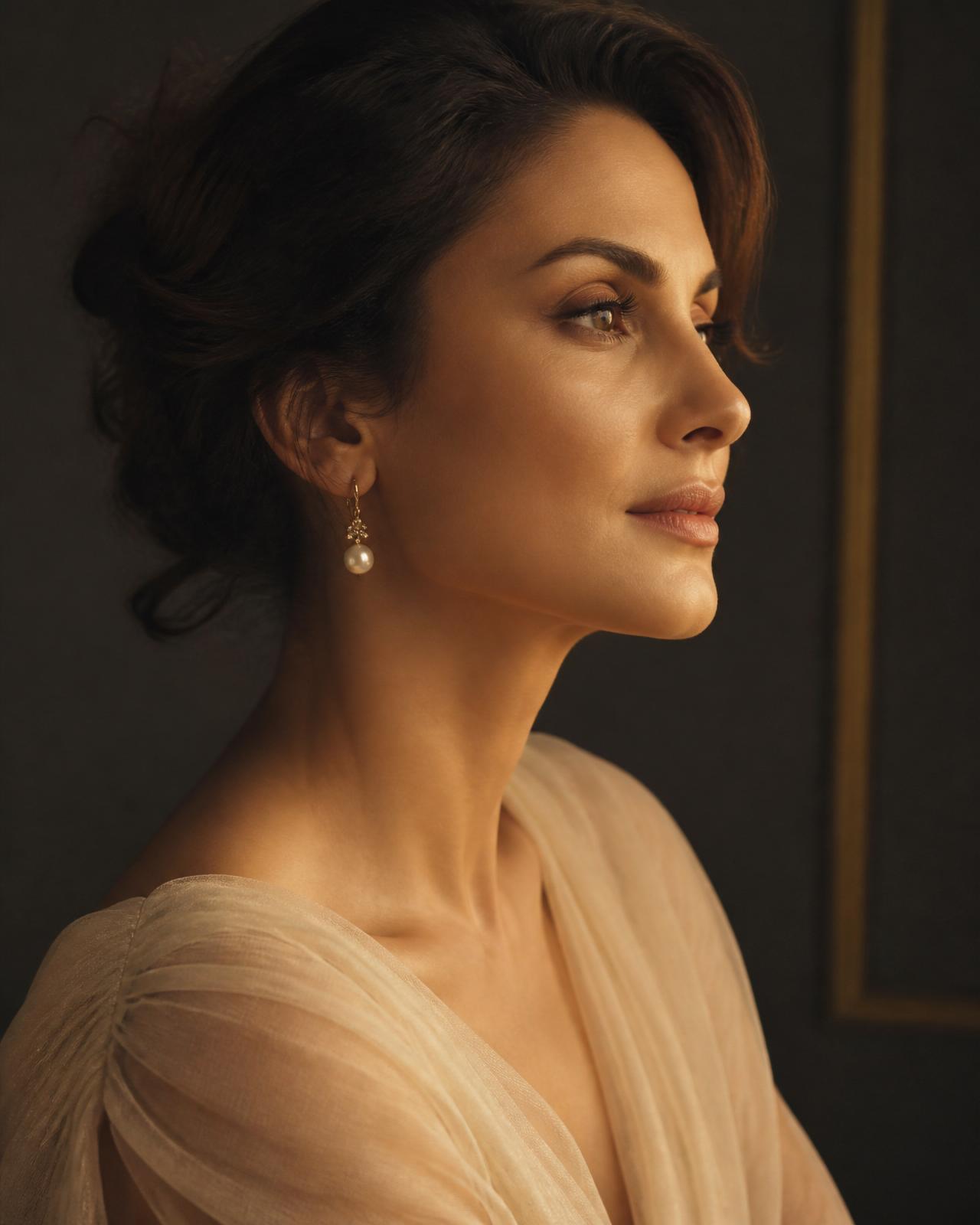 Retrato elegante de perfil que refleja la armonía facial natural